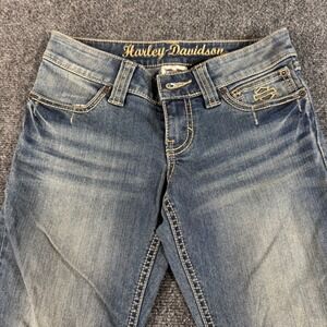 Harley Davidson Womens Skinny Jeans Blue Wash Petite 0 Low Rise Biker Motorcycle